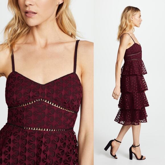 Club Monaco Becaw Lace Star Print Tiered Midi Dress - Picture 2 of 11